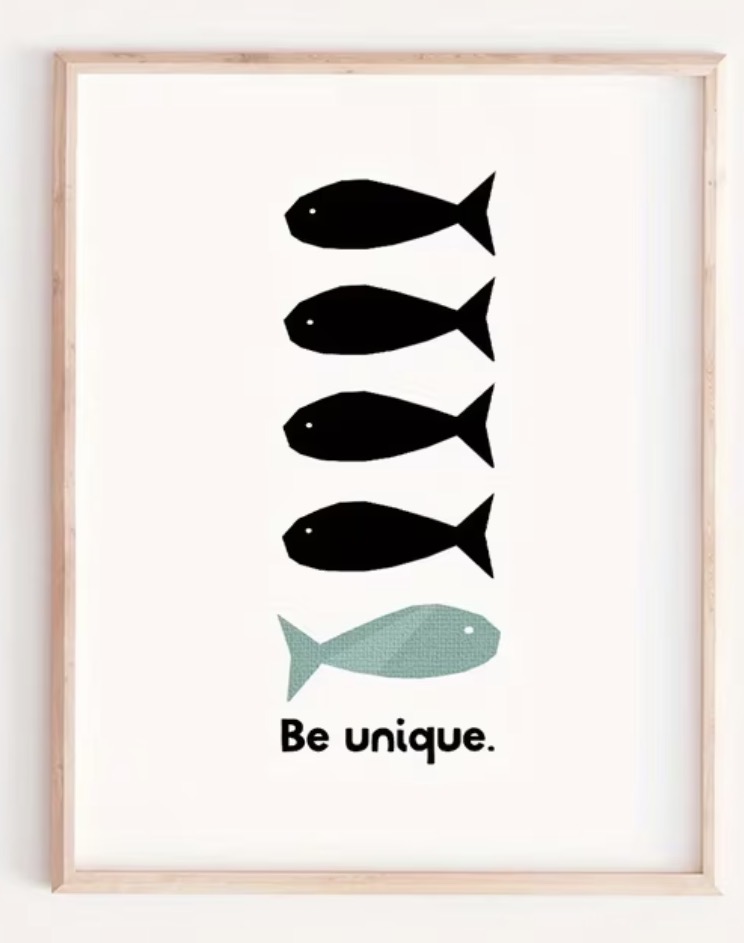 Affiche Be unique avec cinq poissons, choisie pour le cabinet